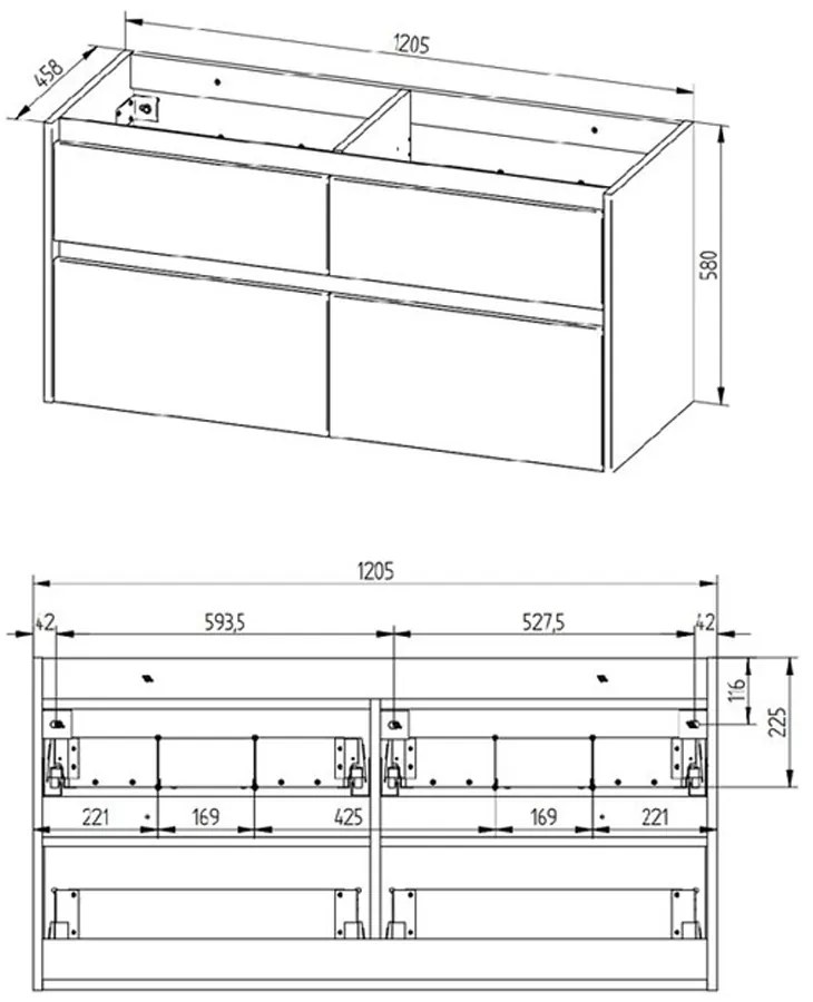 Mereo Mereo, Opto, kúpeľňová skrinka s umývadlom z liatého mramoru, 121 cm, biela, dub, biela/dub, čierna, MER-CN913M