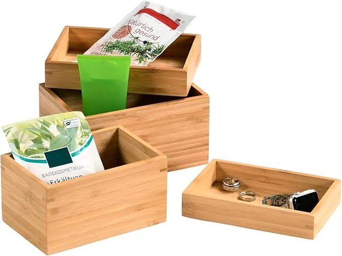 Úložný box, organizér do zásuvky, bambusová súprava 4ks SETOF4