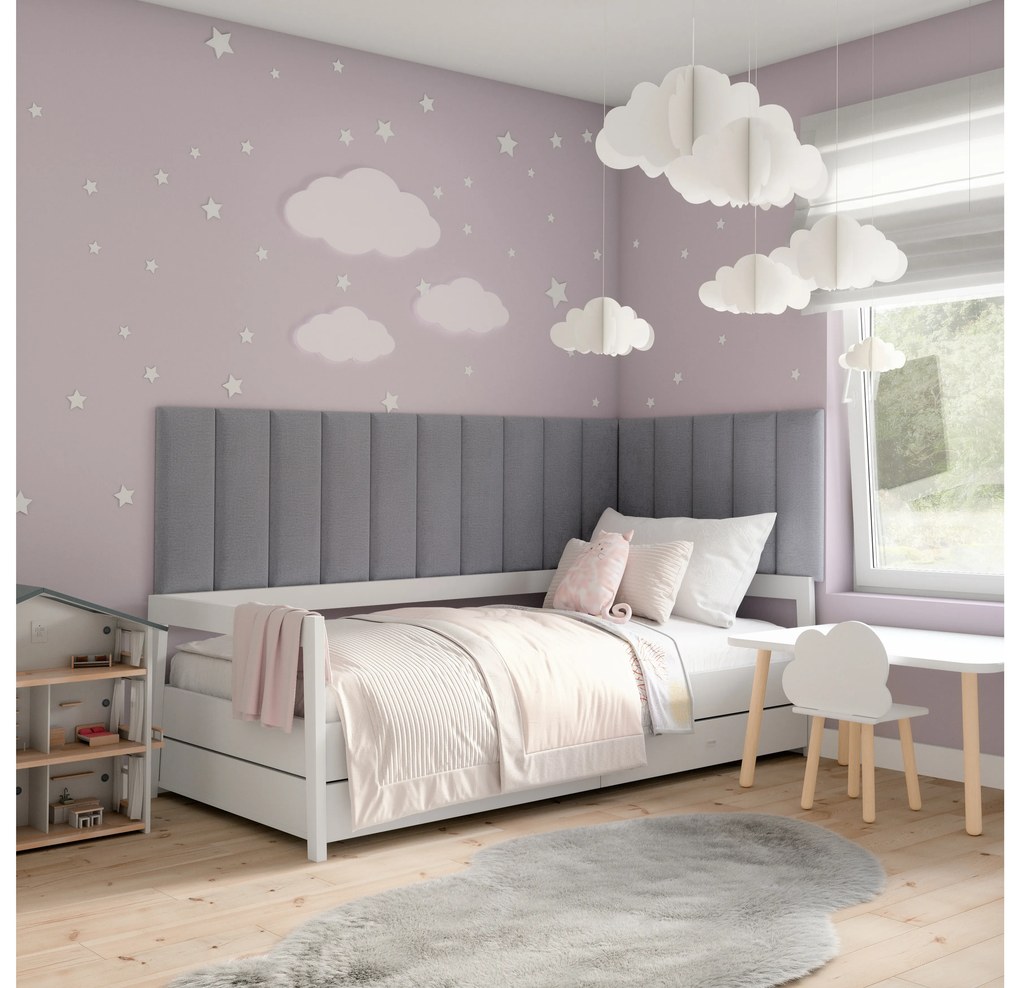 Set 15 čalúnených panelov Quadra 300x60 cm (svetlosivá). Akcia -19%. Vlastná spoľahlivá doprava až k Vám domov. 1052005