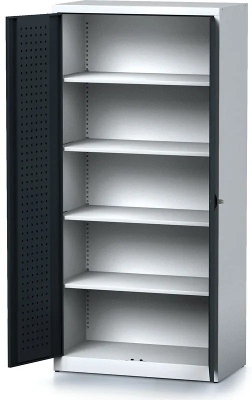 Policová dielenská skriňa 2-dverová MECHANIC, 4 police, 920 x 500 x 1950 mm, antracitové dvere