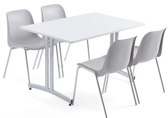 Zostava nábytku SANNA + SIERRA, 1 stôl a 4 stoličky, šedá/chróm