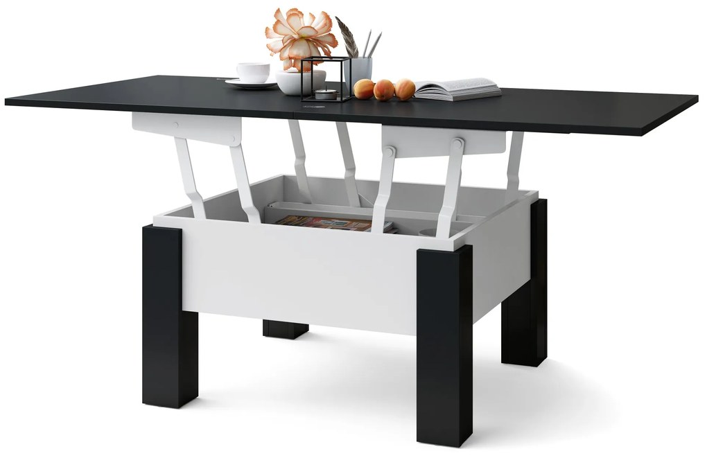 Mazzoni OSLO čierny mat / biely mat, rozkladací konferenčný stolík s výškovo nastaviteľnou stolovou doskou