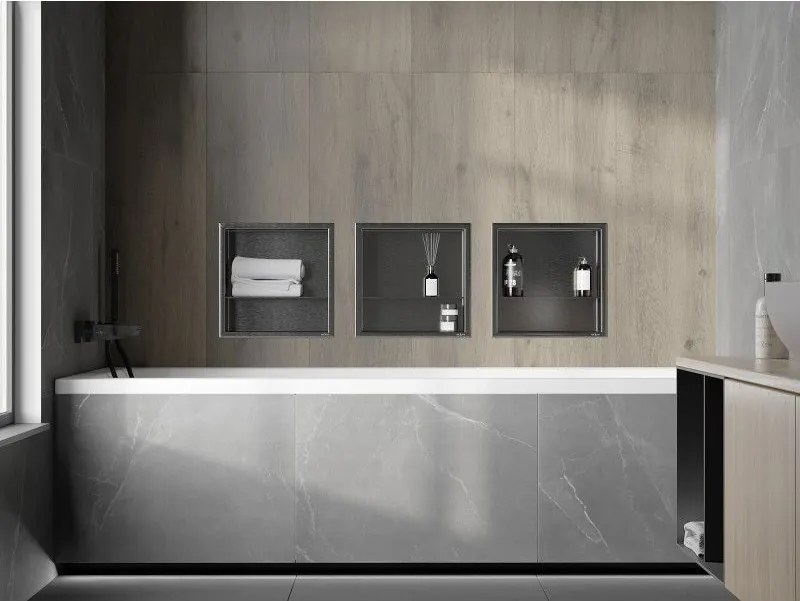 Mexen X-Wall-R, polica na zapustenie s prírubou 30 x 30 cm, grafitová matná - 19E0303010S