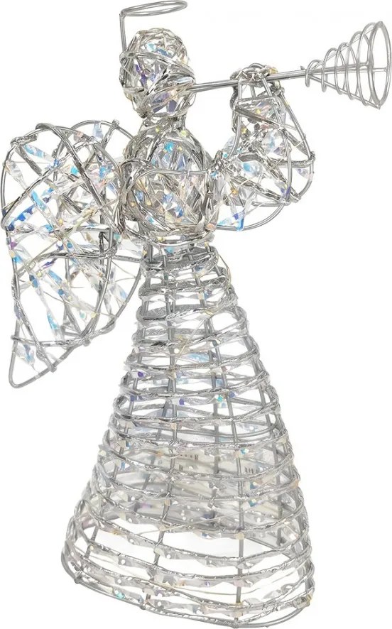 Strieborný kovový anjel s rúrkou a LED osvetlením - 22*8*30 cm / 3*AA