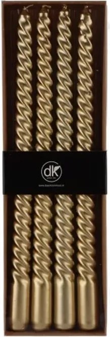 Set 4ks zlatá metalická úzka krútená sviečka Twist gold - Ø 2*30cm