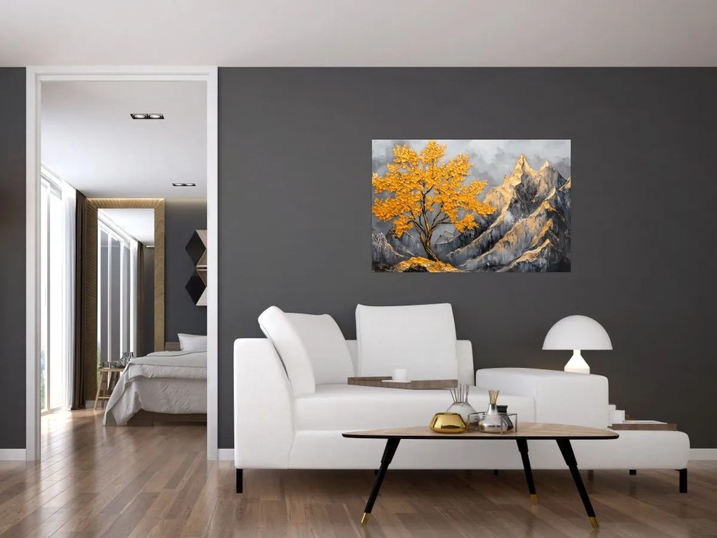 Obraz – Zlatý strom v horách (90x60 cm)