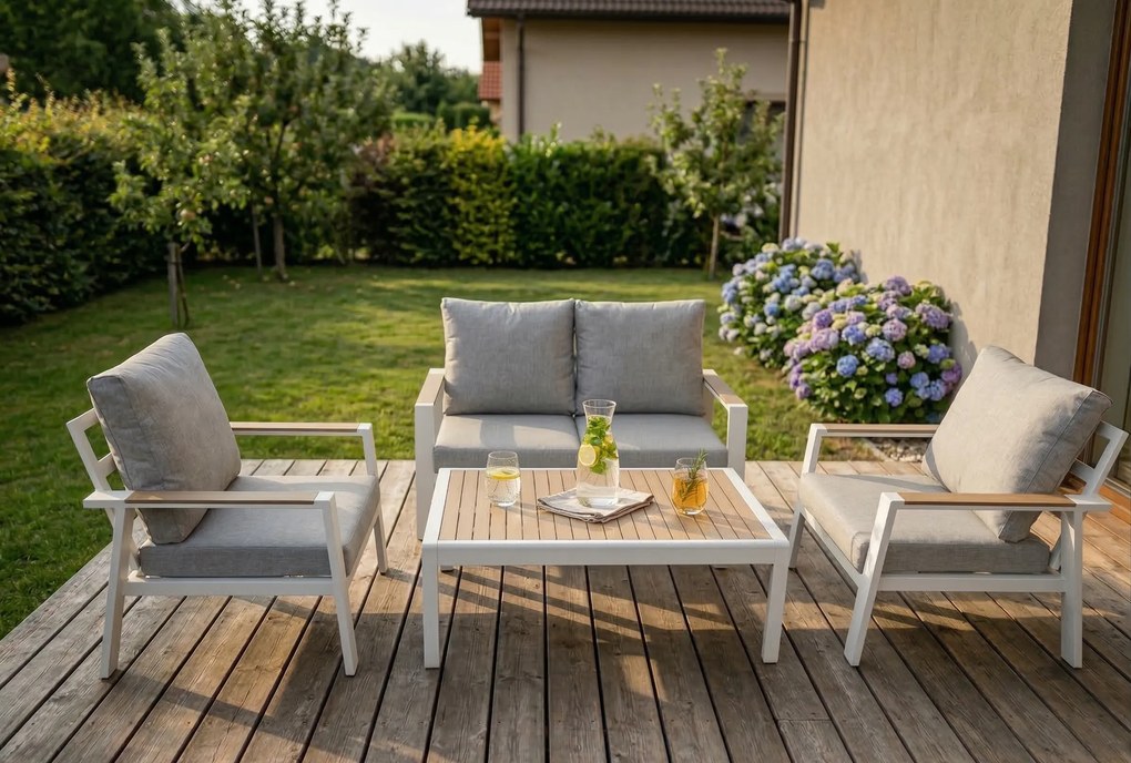 Súprava záhradného nábytku pre 4 osoby Houseland Aurora biela/sivá