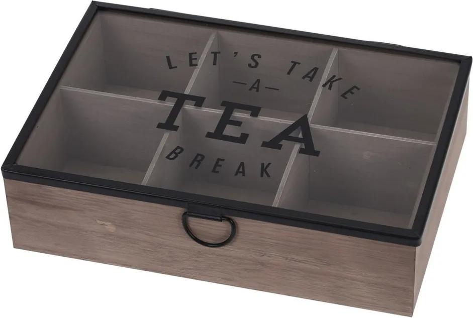 Box na čaj so skleneným vekom, 6 sekcií, MDF