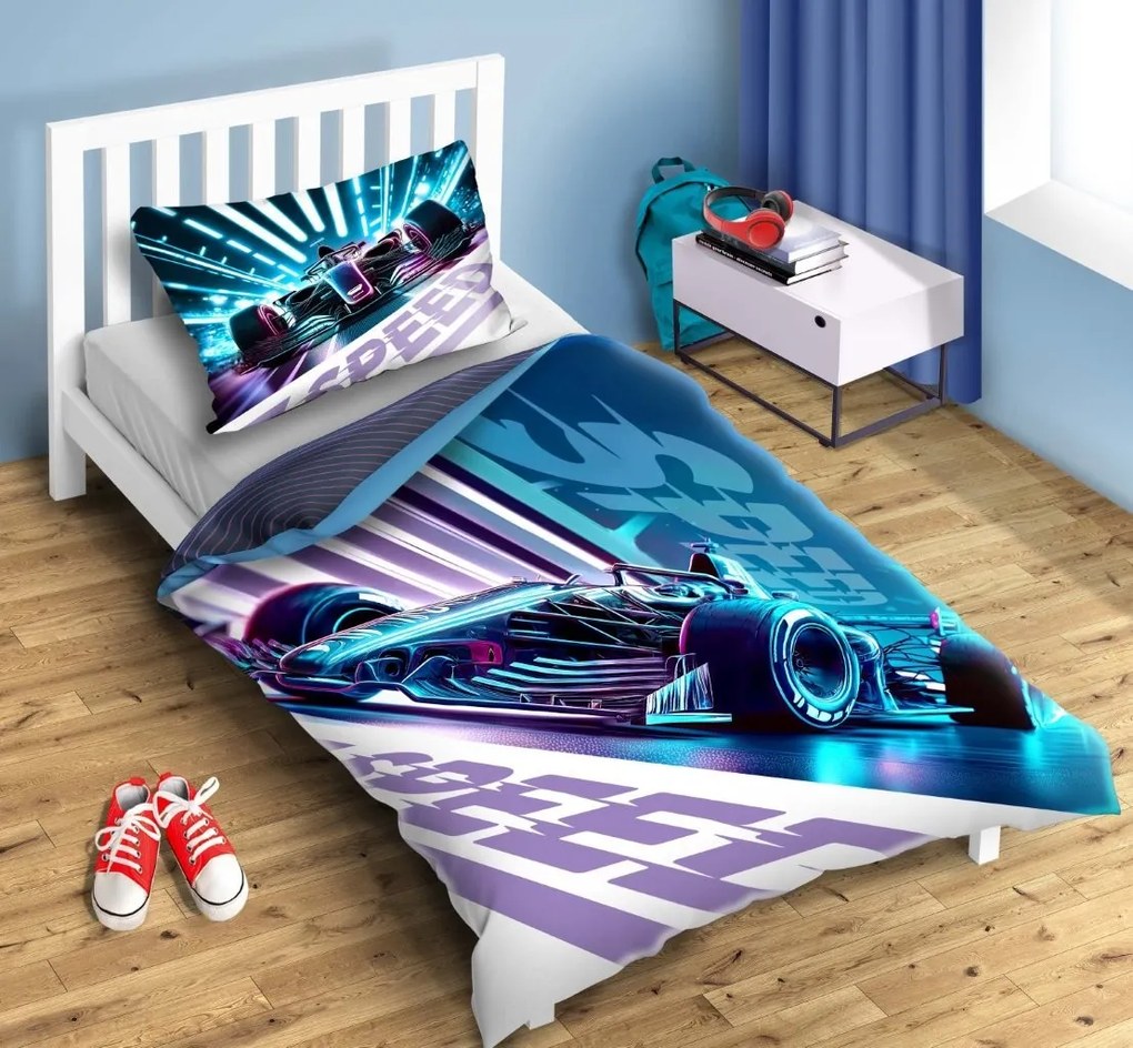 Bavlněné povlečení BOLID 030 160x200 cm + 70x80 cm fialovo-modré