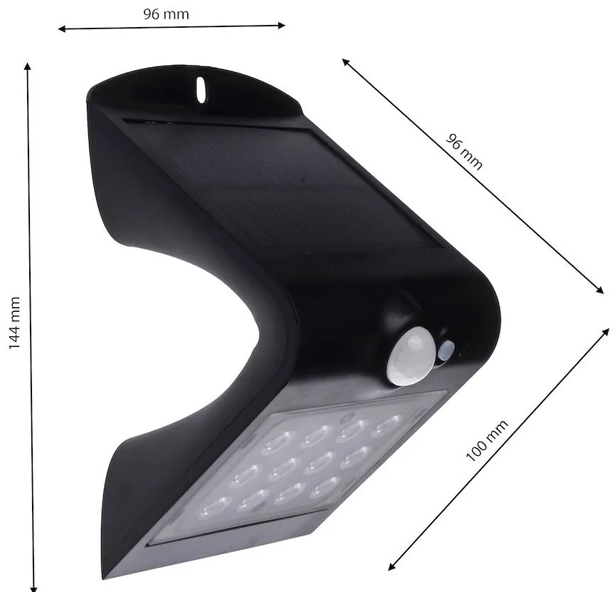 Ecolamp Exteriérové solárne nástenné LED svietidlo Butterfly, 1x LED 1,5w, čierna, pohybový senzor