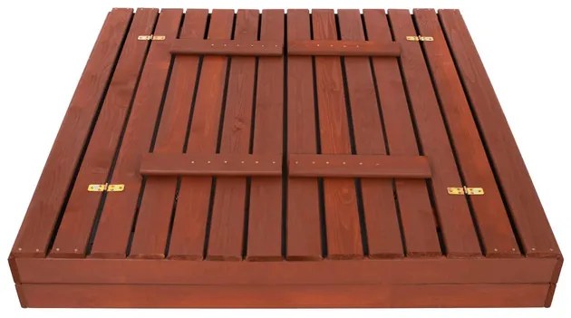 SPRINGOS Uzavreté pieskovisko s lavičkami 140x140 cm impregnované drevo,s netkanou textíliou a plachtou, gaštanovo hnedá SBP140SET05