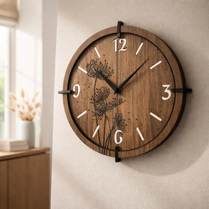 Drevené nástenné hodiny | Moderný dizajn a prírodný štý | SENTOP HDF0589-ORECH-WENGE