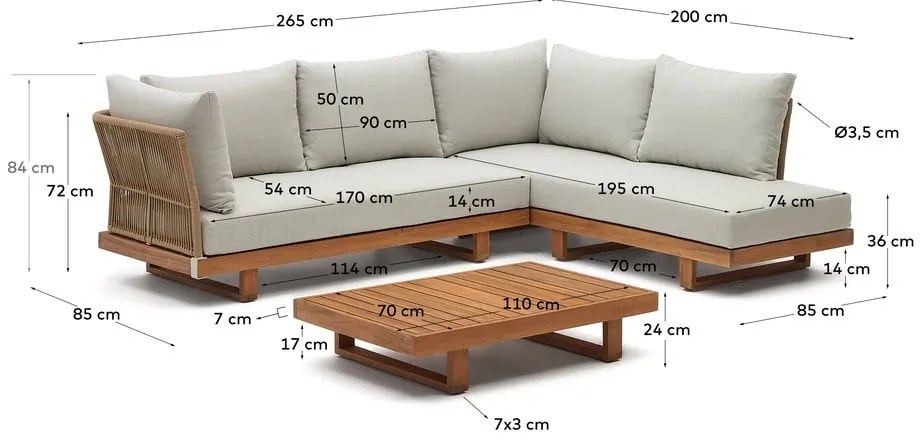 Záhradná lounge súprava z masívu akácie pre 5 v krémovo-prírodnej farbe Raco – Kave Home