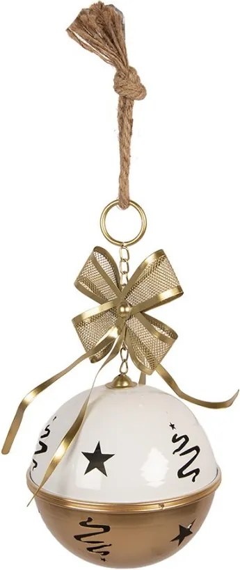 Bielo-zlatá vianočná dekorácia rolnička s mašľou - Ø 19*45 cm