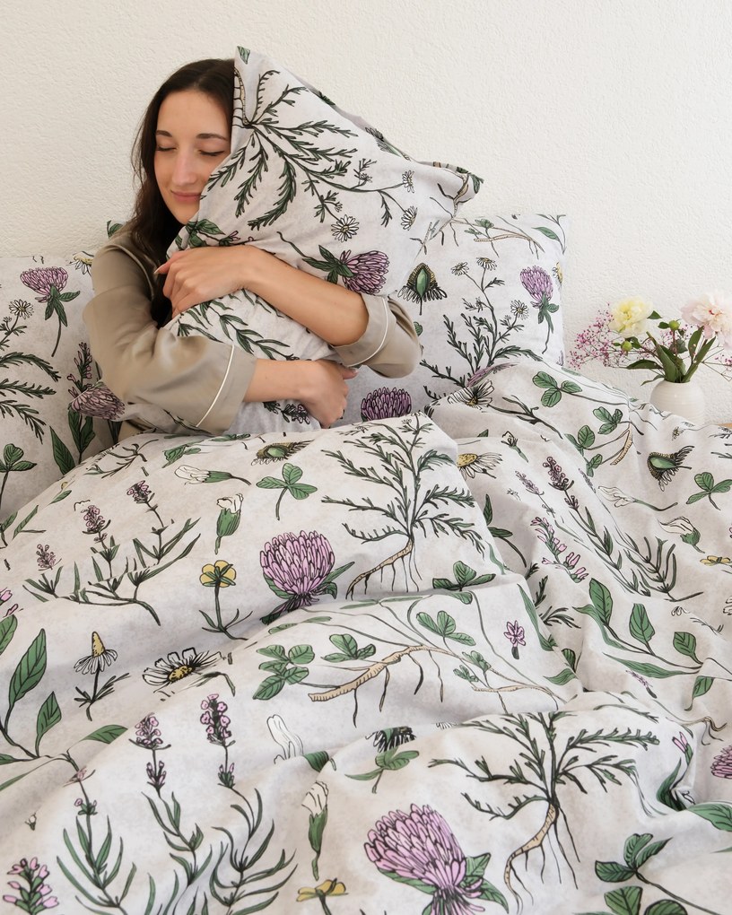 Predĺžené bavlnené obliečky Renforcé – Herbár sivý