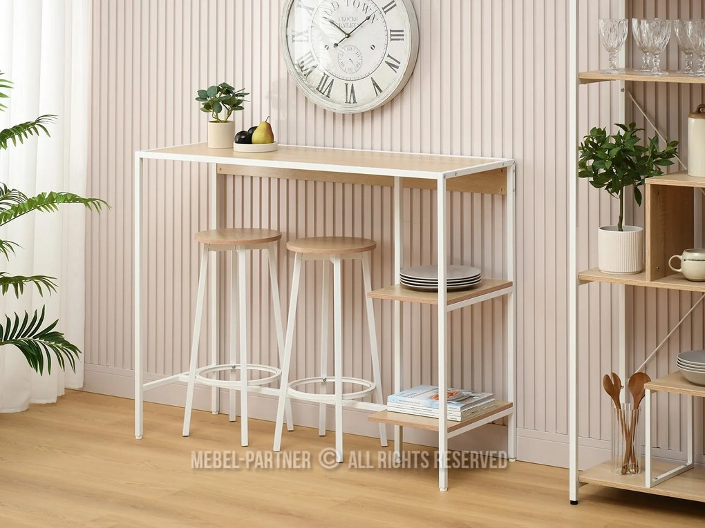 Barový set Everet (sonoma + biela) (pre 2 osoby). Akcia -22%. Vlastná spoľahlivá doprava až k Vám domov. 1111870