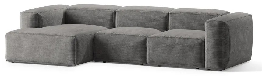 Svetlosivá menčestrová rohová pohovka (ľavý roh/s leňoškou) Bergamo – Cosmopolitan Design