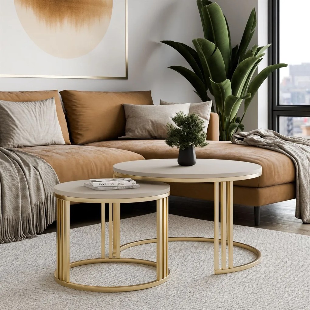 OKRÚHLY KONFERENČNÝ STOLÍK 2v1 LEONARDO 2 BRÚSENÁ ZLATÁ + KAŠMÍR MATNÁ