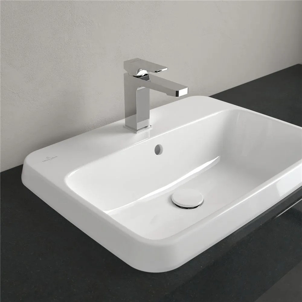 VILLEROY & BOCH Architectura obdĺžnikové zápustné umývadlo s otvorom, s prepadom, 600 x 450 mm, biela alpská, s povrchom CeramicPlus, 5A6760R1