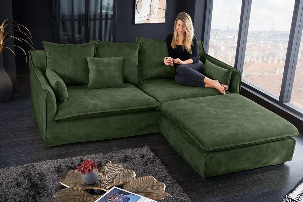 Invicta Interior - Pohovka 3-miestna HEAVEN 210 cm, zamat, odnímateľný poťah, tmavo zelená