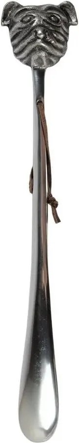 Strieborná kovová lyžica na topánky hlava pes Bulldog - 5*5*48 cm
