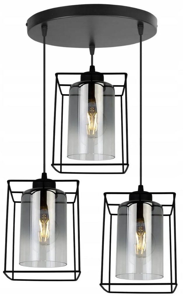 Závesné svietidlo Hella Cage, 3x grafitové sklenené tienidlo v kovovom ráme, o