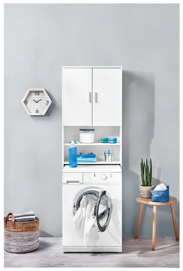 Livarno home Skrinka nad práčku Liverpool + Vysoká kúpeľňová skrinka Liverpool, biela  (800008454)