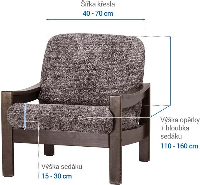Bielastické poťahy MARMO hnedé kreslo s drevenými rúčkami (š. 40 - 70 cm)