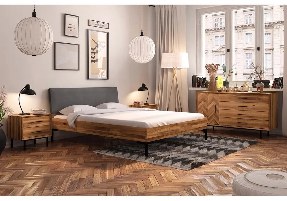 Dvojlôžková posteľ z dubového dreva s čalúneným čelom 180x200 cm Abises 1 - The Beds