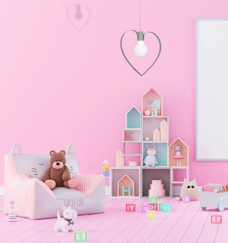 Detské závesné svietidlo Amore, 1x sivé kovové tienidlo, gre