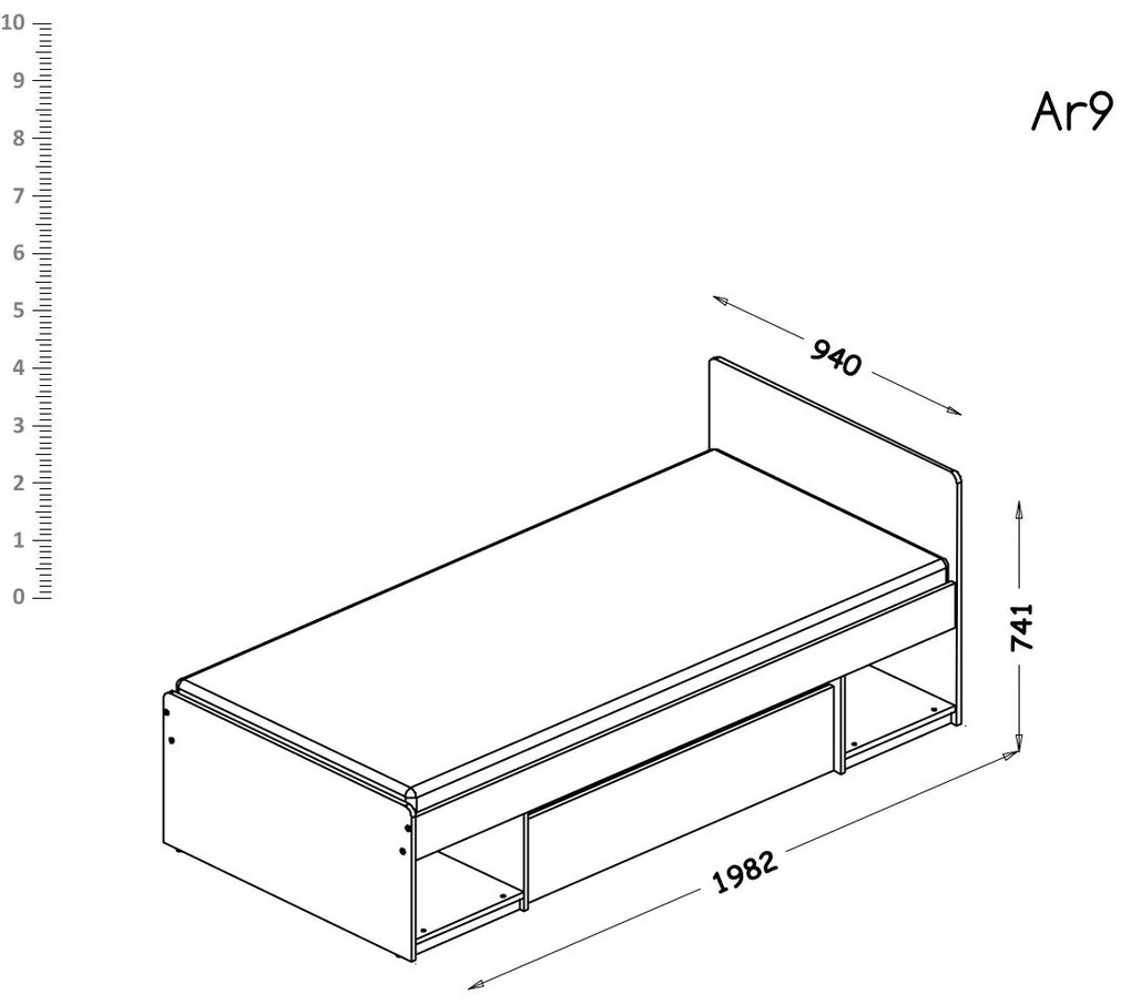 Jednolôžková posteľ typ AR9 90x195 cm Alishia (biela + dub wotan). Vlastná spoľahlivá doprava až k Vám domov. 1040732