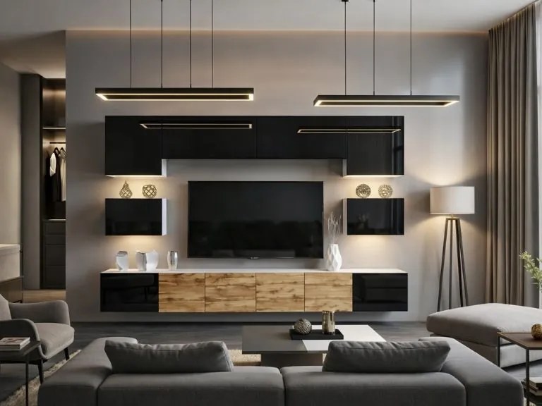 Obývacia stena Belini Premium Full Version čierny lesk / dub wotan + LED osvetlenie Nexum 53