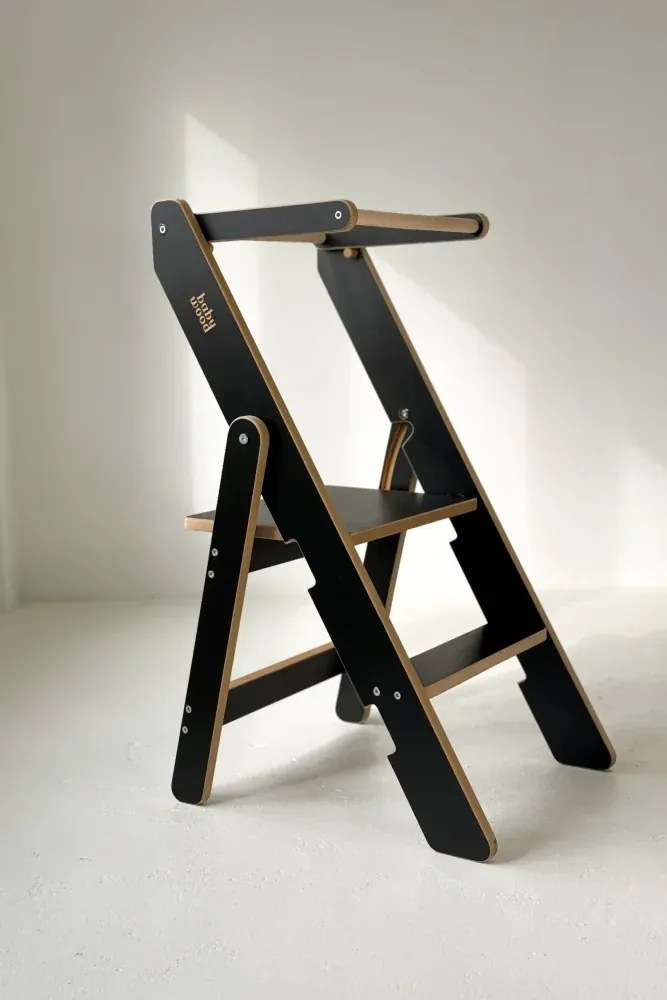 Učiaca montessori detská veža skladacia čierna