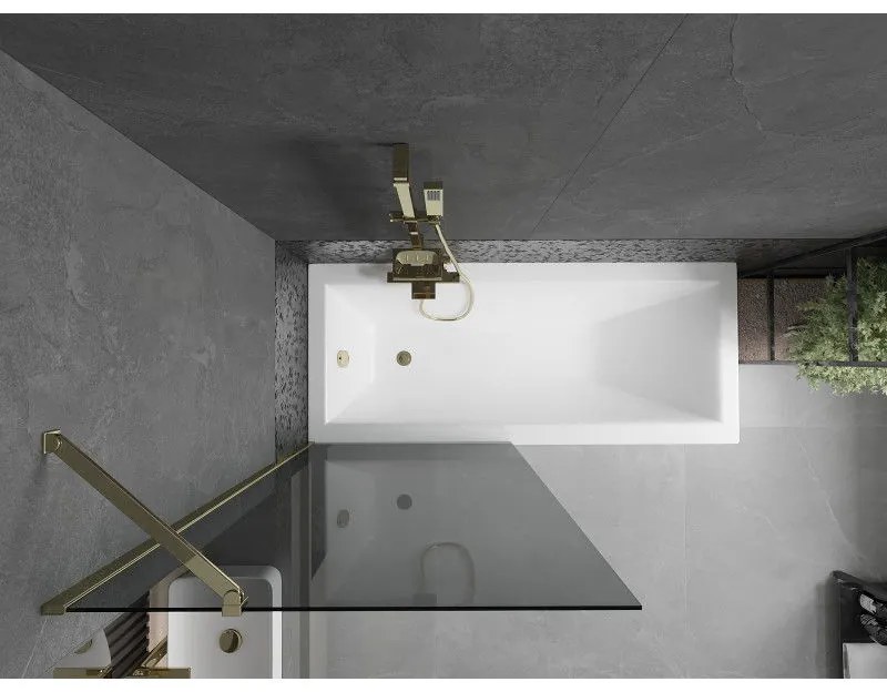 Mexen Next, vaňová zástena 1-krídlová 80 x 150 cm, fixné krídlo, 6 mm šedé sklo, zlatý profil, 895-080-000-00-40-50