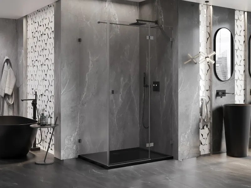 Mexen Lunar T, výklopný sprchový kút pravý 130 x 90 cm, 8mm číre sklo, profil grafit brúsený, 834T-130-090-66-00-P