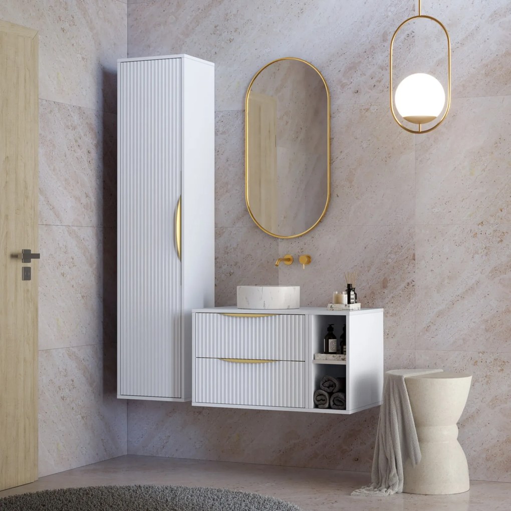 Závěsná koupelnová skříňka Avila 38 cm bílá/zlatá
