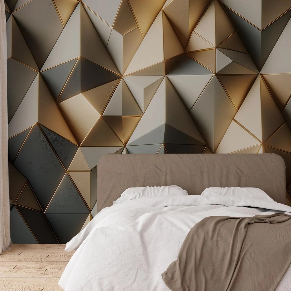 Fototapeta - Béžový 3D vzor so zlatom (147x102 cm)