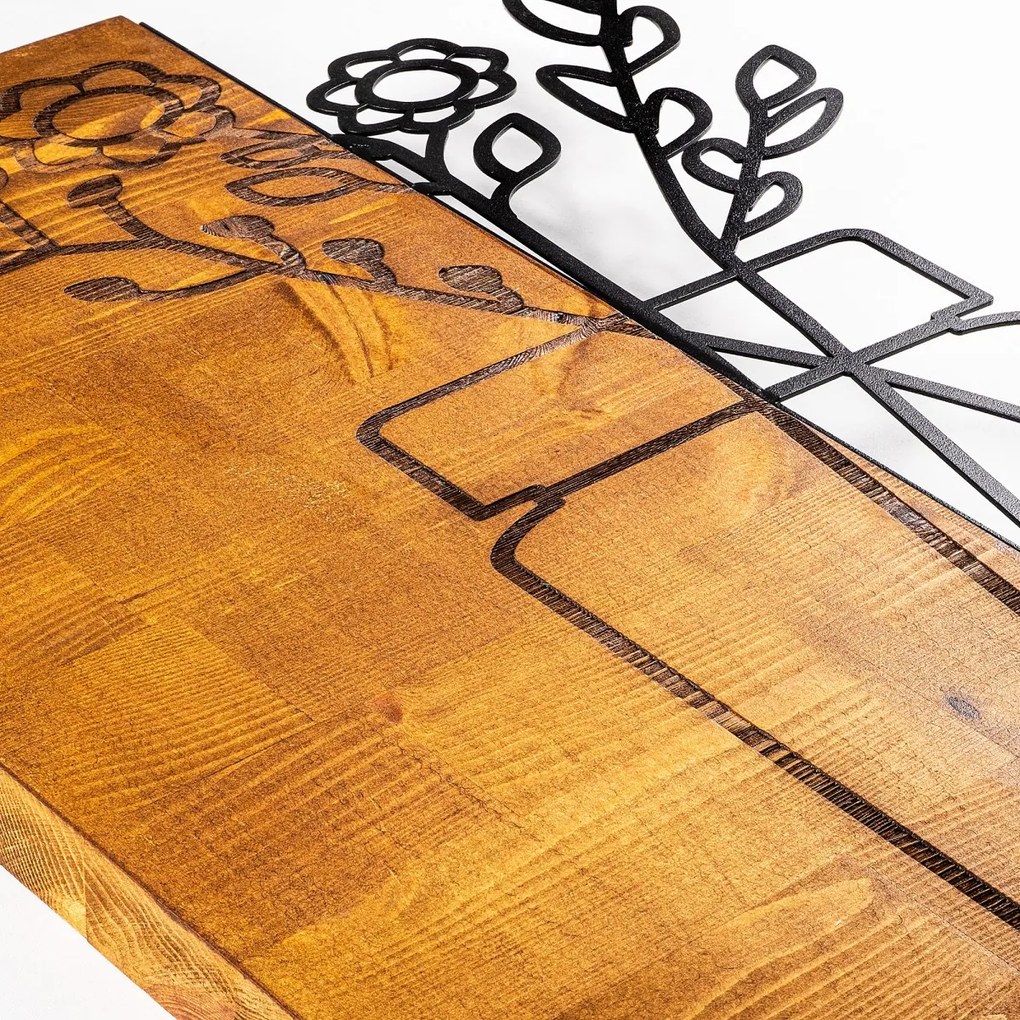 Nástenná drevená dekorácia KVETY hnedá/čierna