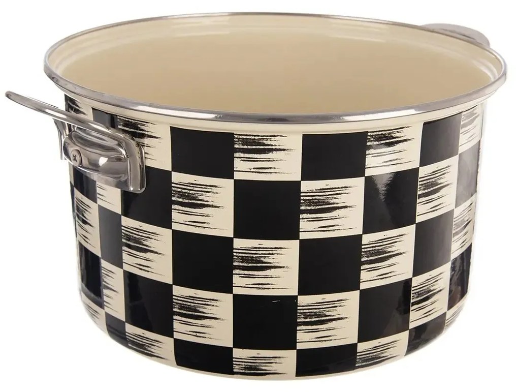 Hrniec smalt ŠACHOVNICA Lem 6,5 l , pr. 26 cm