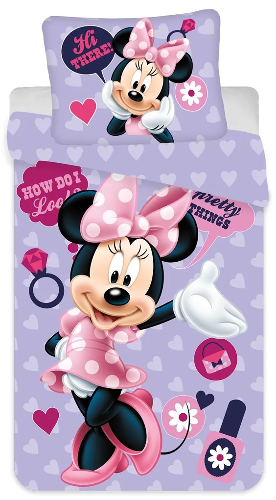 Jerry Fabrics Detské obliečky Minnie Purple 03 micro,140x200/ 70x90 cm