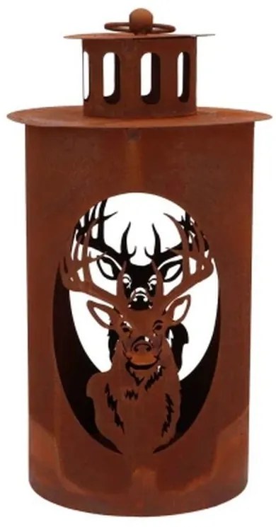 Hrdzavý antik plechový lampáš jeleň Deer - Ø 14*26 cm