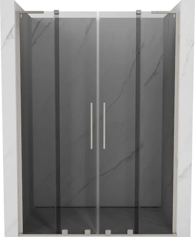Mexen Velar L Duo, posuvné sprchové dvere do otvoru 160 cm, 8mm šedé sklo, brúsená oceľ, 871-160-003-42-97