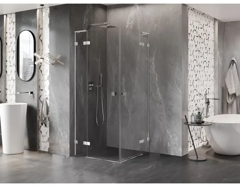 Mexen Lunar L Duo výklopný sprchový kút 100 x 100 cm, 8mm číre sklo, chrómový profil, 834L-100L-100P-01-00