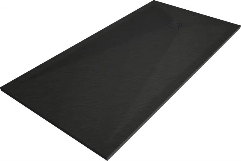 Mexen Stone+, obdĺžniková vanička z minerálneho kompozitu 180 x 70 cm, čierna, čierna krytka, 44707018-B