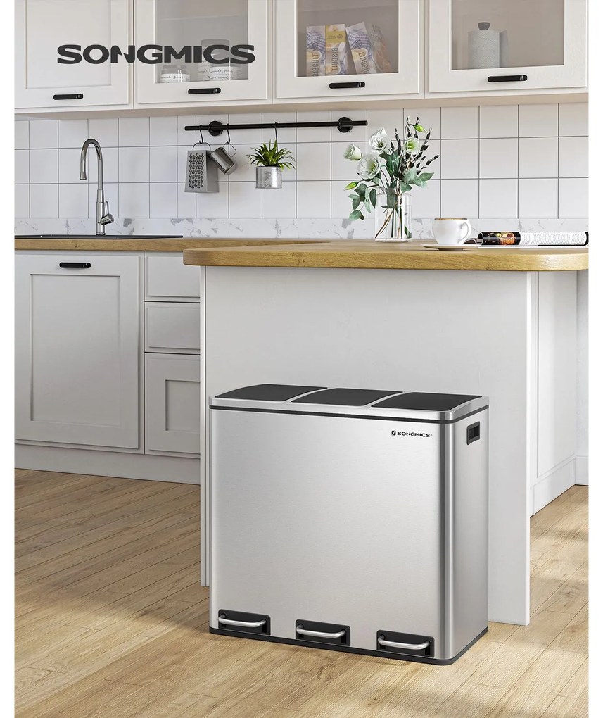 Kôš na separovanie odpadu SORT 54l (3x18 l), strieborná SongmicsHome