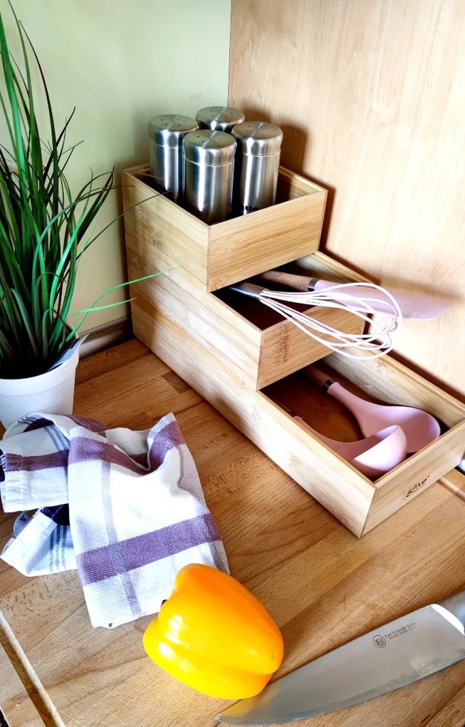 5Five® Bambusové organizéry, úložné boxy do šuplíku, sada 3ks - TSX3 38 x 31 x 7 cm