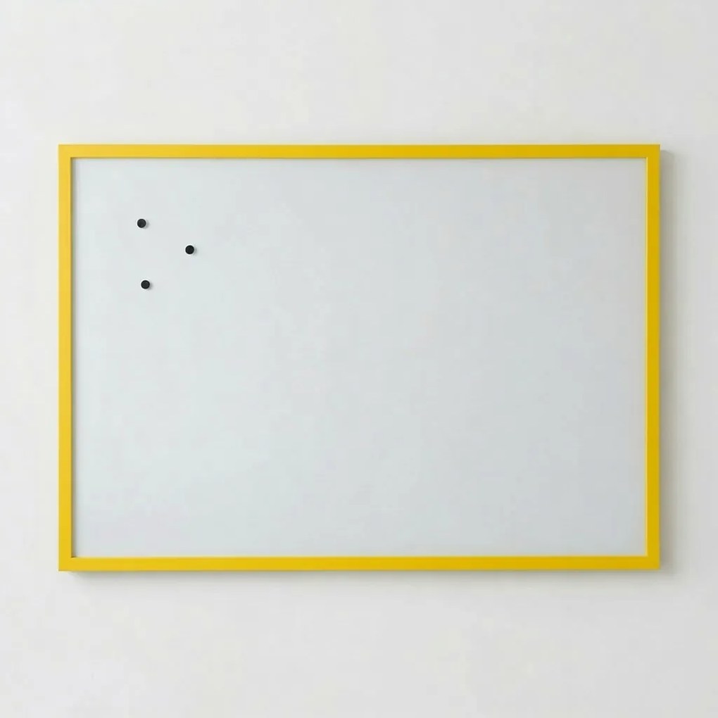Toptabule.sk  Biela magnetická popisná tabuľa v žltom drevenom ráme COLOR 50x50 cm
