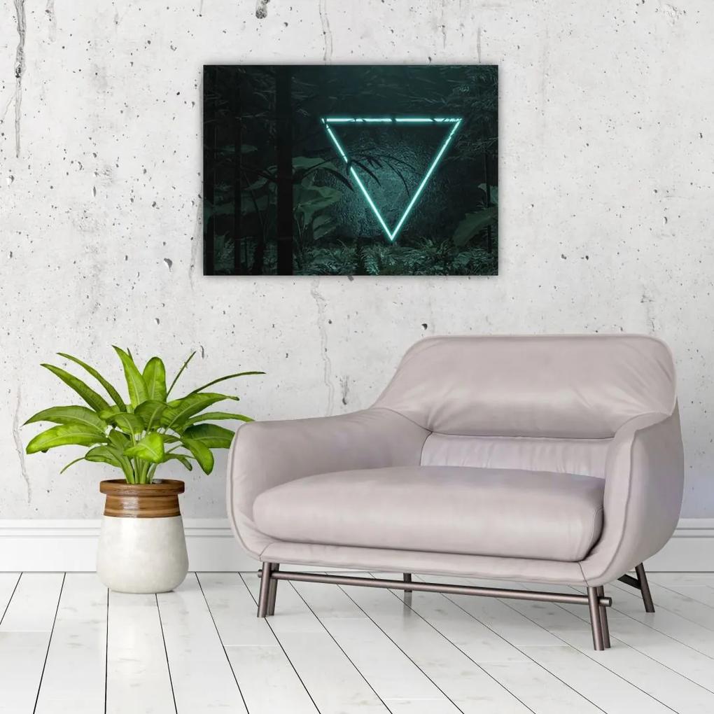 Sklenený obraz - Neónový trojuholník v jungli (70x50 cm)