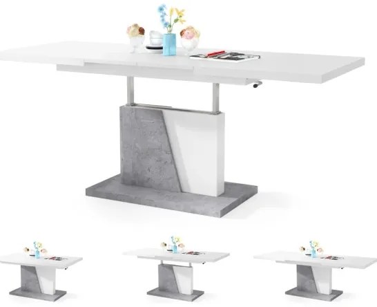 Rozkladací konferenčný/jedálenský stôl so zvíhacou doskou NINO biela/šedá betón