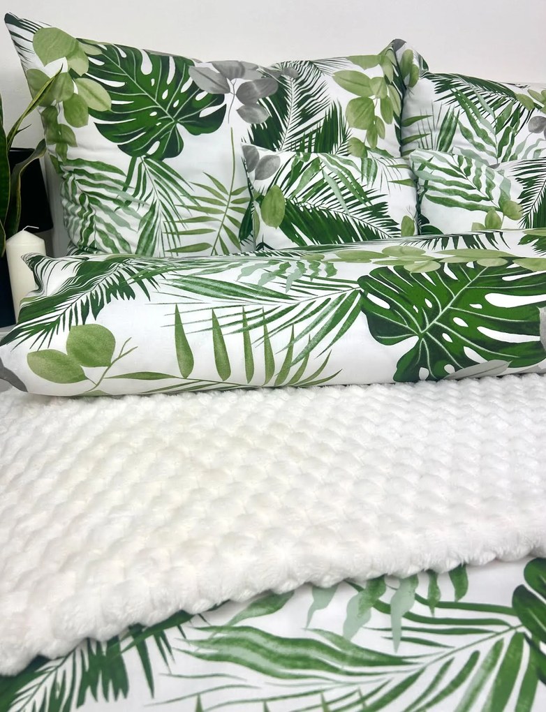 Obliečky Maurícius 140x200 / 70x90 cm – 100% bavlna, tropický vzor s palmami a monsterou, zips